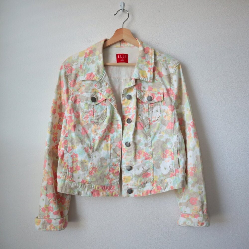 Retro 80s Style Elle Floral Jean Jacket | L